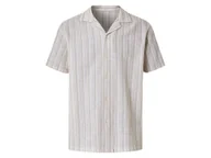 Koszule męskie - esmara Men Koszula męska z lnem i bawełną (Paski/beżowy, XL (43/44)) - miniaturka - grafika 1