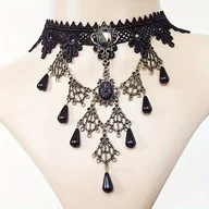 Naszyjniki - Kolia koronkowa choker naszyjnik vintage retro lolita goth alt cosplay NOWY - miniaturka - grafika 1