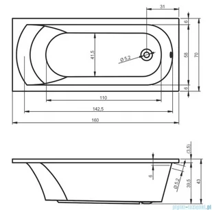 Riho Miami wanna prostokąta 160x70 z hydromasażem Air prawa BB6000A1GH1003 - Wanny z hydromasażem - miniaturka - grafika 2