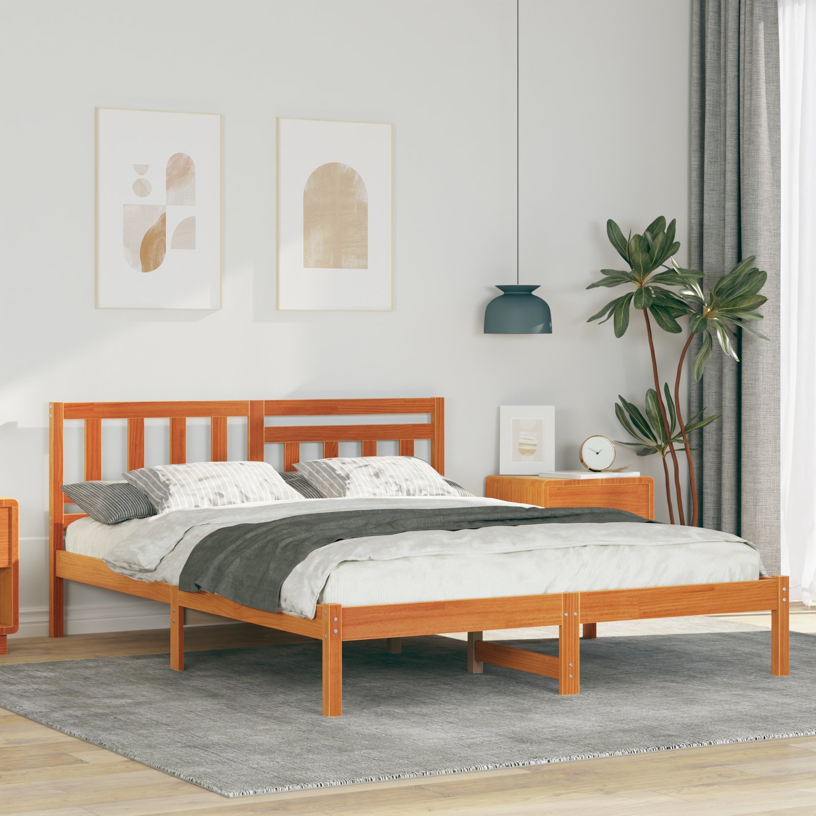 vidaXL Ramka łóżka Woskowy brąz 140 x 190 cm Lite drewno sosnowe