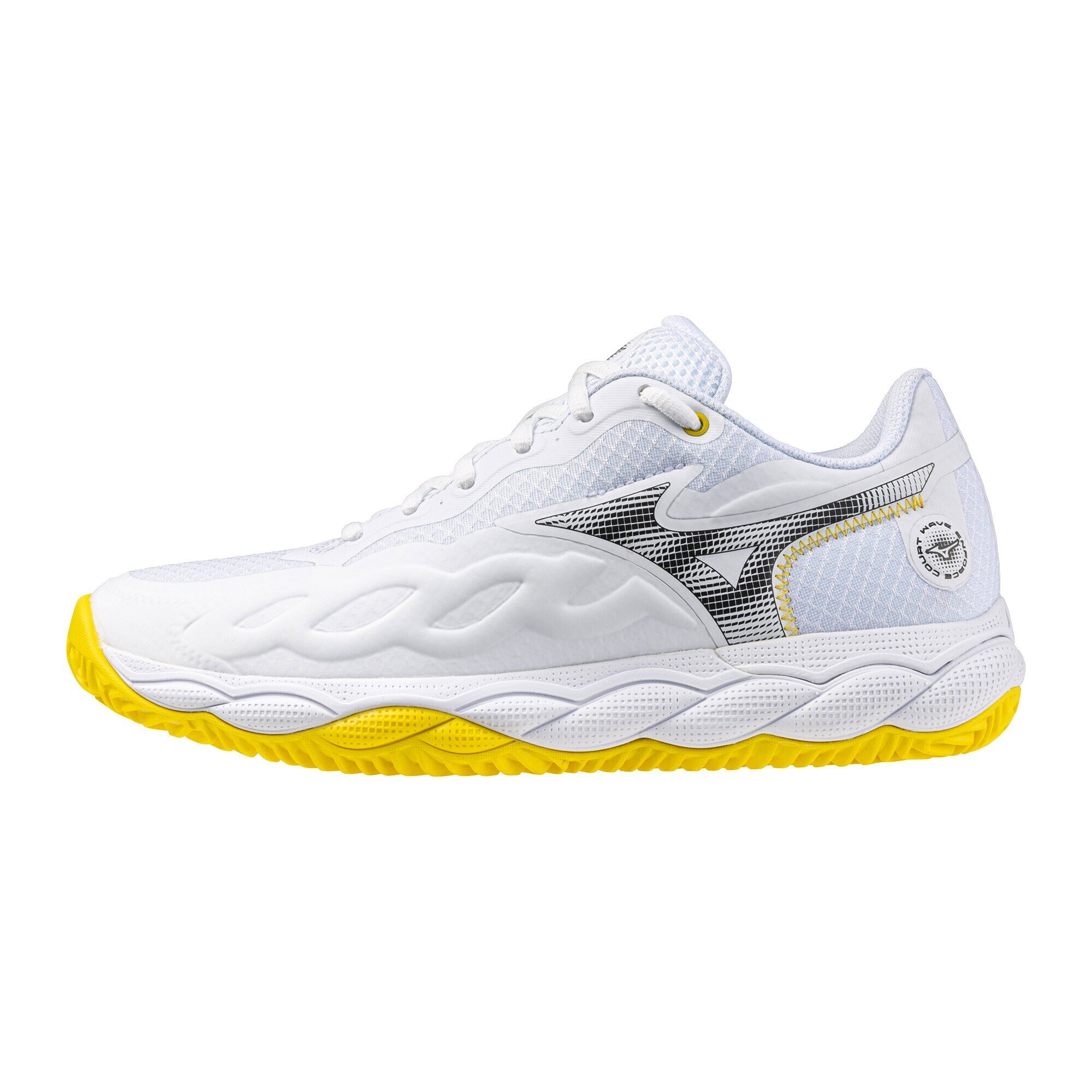 Damskie buty do padla Mizuno Wave Enforce Court Padel W White/Black Sand/Vibrantyellow EUR 40