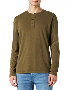camel active Męska koszulka z długim rękawem Henley z listwą guzikową z bawełny ekologicznej, zielony (khaki), L - Koszulki męskie - miniaturka - grafika 1