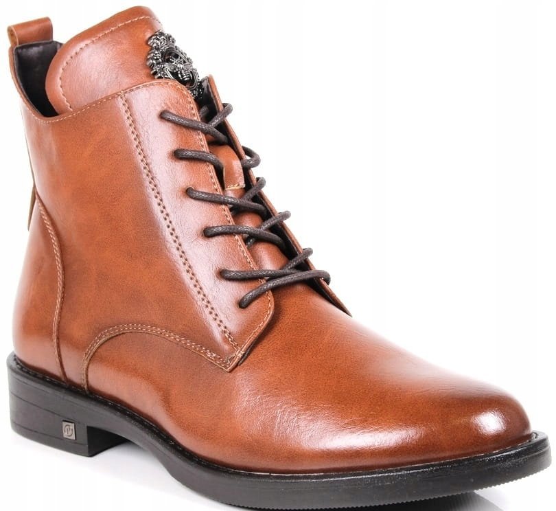 Brązowe Botki Z Pszczółką Na Płaskiej Podeszwie Wygodne Eleganckie Zamek 5