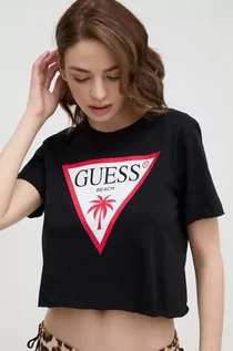 Koszulki sportowe damskie - Guess t-shirt bawełniany kolor czarny - grafika 1