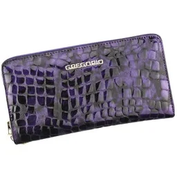 Portfel Damski Skóra Naturalna Lakierowana GREGORIO Duży Z Metalowym Suwakiem Piórnik FS 119 FIOLETOWY 19.5 x 10.5 x 2 [cm] - Portfele - miniaturka - grafika 1