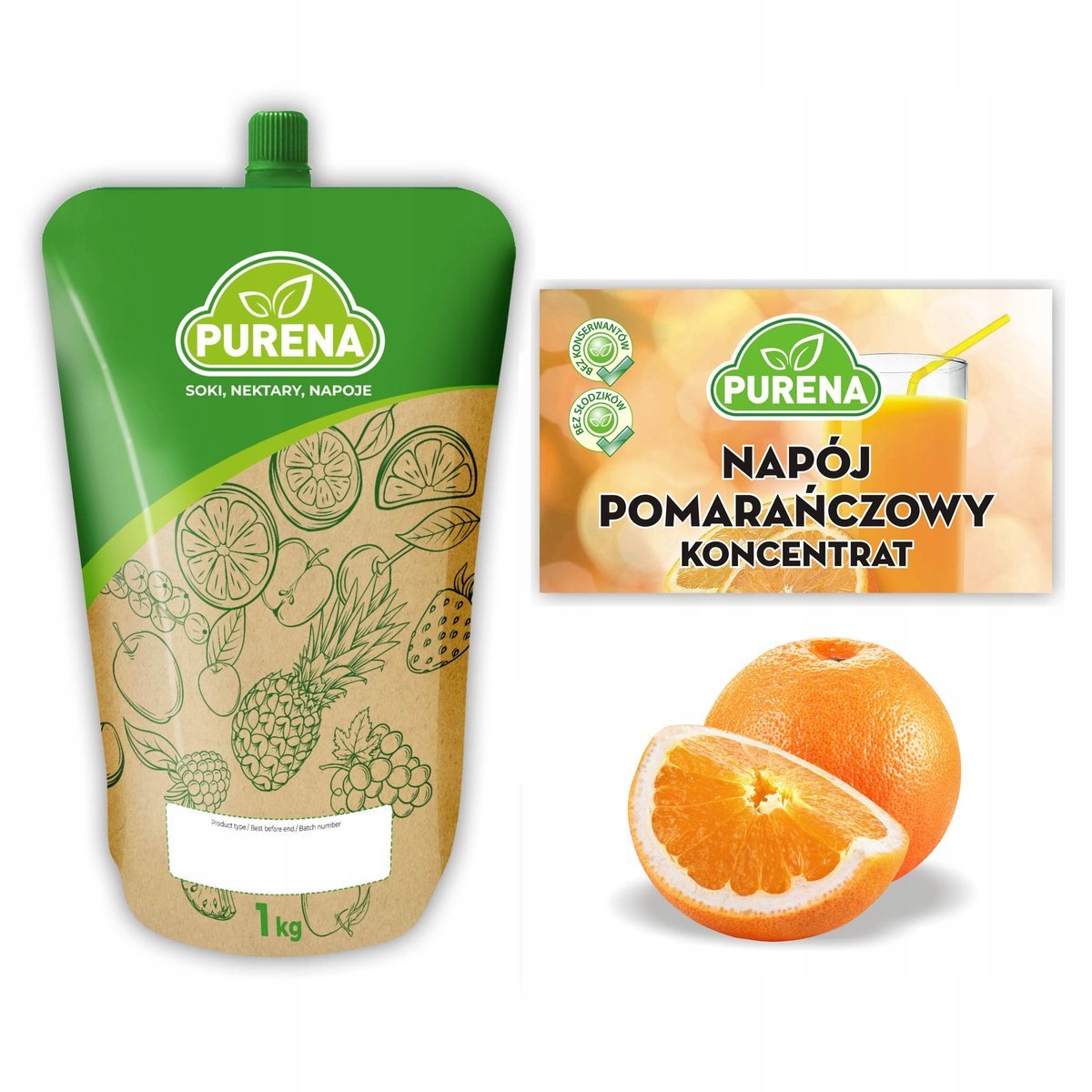 Napój pomarańczowy koncentrat syrop baza PURENA 1kg na 6l