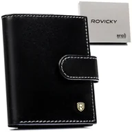 Etui na dokumenty i karty - Eleganckie męskie etui na karty ze skóry naturalnej ROVICKY czarne pionowe na zatrzask kieszeń na banknoty pudełko na prezent ochrona RFID STOP - miniaturka - grafika 1