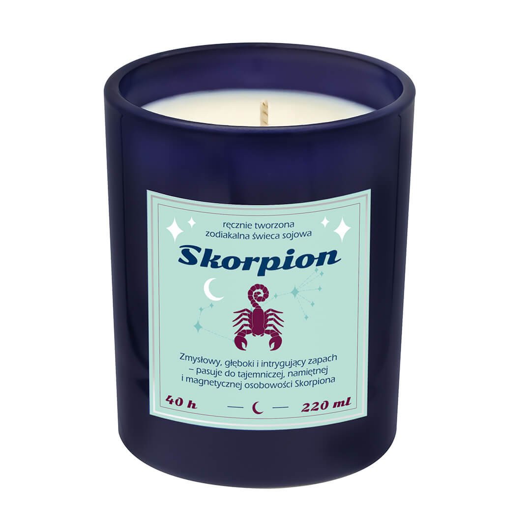 Świeca zodiakalna sojowa naturalna zapachowa SKORPION - bezpieczna, ręcznie robiona w szklanym słoiczku na prezent upominek dla osoby ze znakiem zod..