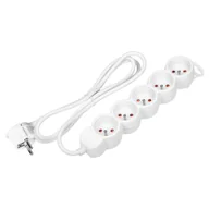 Listwy zasilające - Przedłużacz 5-krotny 2P+Z, 3m H05VV-F 3x1,5mm2, Imax=16A, płaska wtyczka, biały - miniaturka - grafika 1