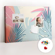 Tablice i flipcharty - Szkolna Tablica korkowa 60x40 cm, Kolorowe Pinezki, wzór Pastelowe liście - miniaturka - grafika 1