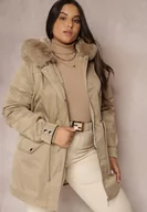Kurtki damskie - Beżowa Kurtka Parka Nylonowa Mivo - miniaturka - grafika 1