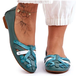 Damskie Skórzane Baleriny Maciejka 01358-36 Turkusowe zielone - Baleriny - miniaturka - grafika 1