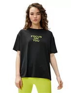 Koszulki i topy damskie - Koton Damska koszulka sportowa z nadrukiem oversized, czarny (999), M - miniaturka - grafika 1