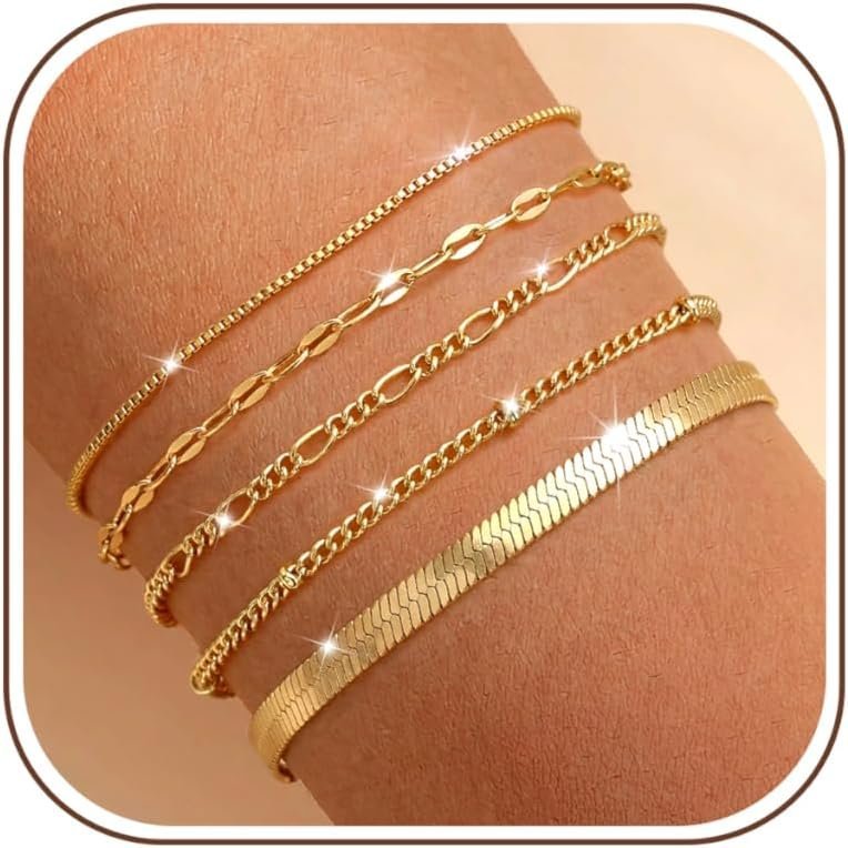 Dochais 5 sztuk bransoletek damskich, złotych, srebrnych, pozłacanych 14 K, bransoletka regulowana, styl boho, złota, skręcany wąż, kubański spinacz..