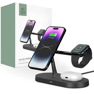 TECH-PROTECT Magnetyczna ładowarka bezprzewodowa TECH-PROTECT 3IN1 MAGNETIC MAGSAFE WIRELESS CHARGER czarna 18764 - Ładowarki do telefonów - miniaturka - grafika 1