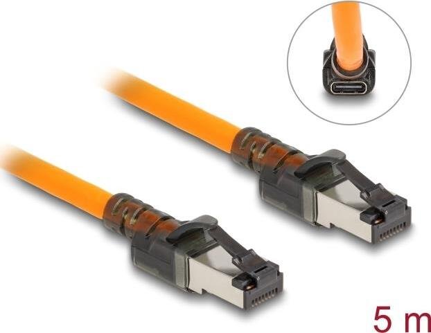 Kabel sieciowy Delock RJ45 z funkcją wyszukiwania portu USB Type-C™ Self Tracing Cat.6A S/FTP 5 m pomarańczowy (80413)