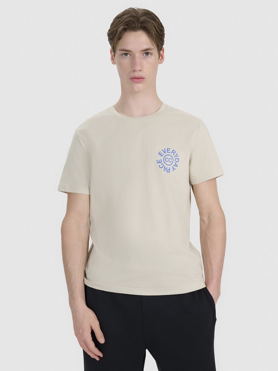 T-shirt regular z nadrukiem męski 4F 4FWSS25TTSHM1980-83S Brązowy Roz. M