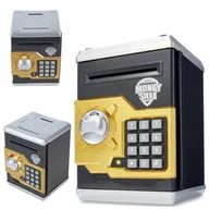 Skarbonki - COIL Skarbonka sejf na monety banknoty bankomat pieniądze otwierana na kod pin wpłatomat czarno-złota - miniaturka - grafika 1