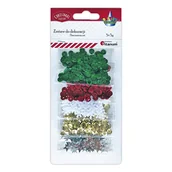 Przybory szkolne - Zestaw cekinów w 3 kolorach zielone, czerwone, złote, płatki śniegu, gwiazdki - miniaturka - grafika 1