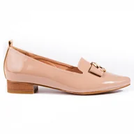 Mokasyny damskie - Vinceza Eleganckie lakierowane mokasyny na niskim obcasie Vnceza beżowy - miniaturka - grafika 1