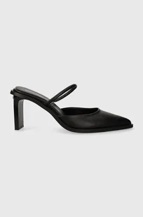 Calvin Klein klapki skórzane PADDED CURVED STIL MULE PUMP 70 damskie kolor czarny na słupku HW0HW01991 - Klapki i japonki damskie - miniaturka - grafika 1