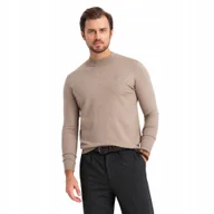Swetry męskie - Elegancki męski półgolf z wiskozą ciemnobeżowy Ombre OM-SWTN-0125 V3 r. M - miniaturka - grafika 1