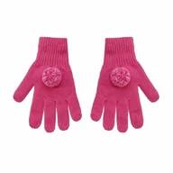 Rękawiczki - Rękawiczki młodzieżowe z pomponem ciemnoróżowe - miniaturka - grafika 1