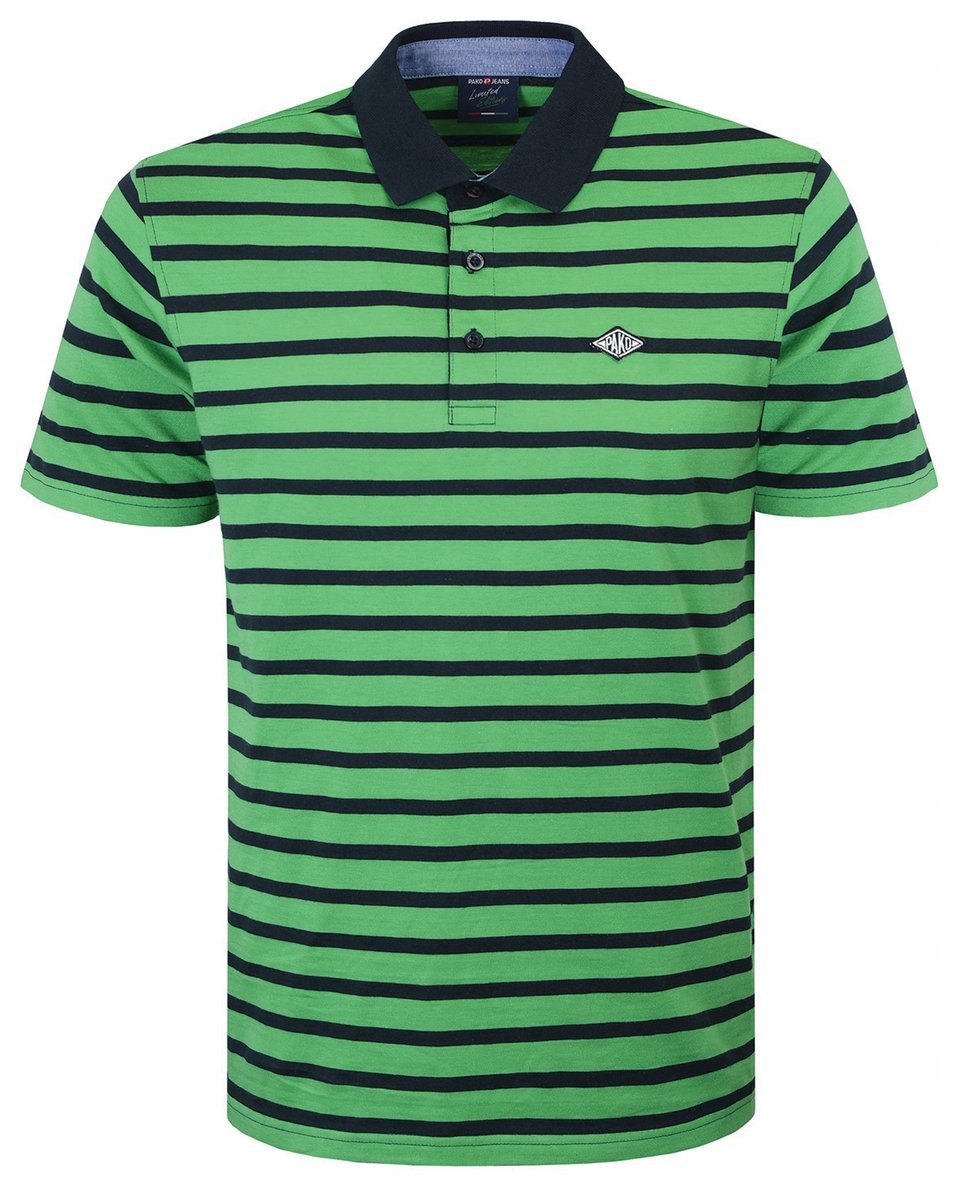 POLO Koszulka Męska ZIELONO-GRANATOWA w Paski Bawełna HASIMI 3XL Pako Jeans