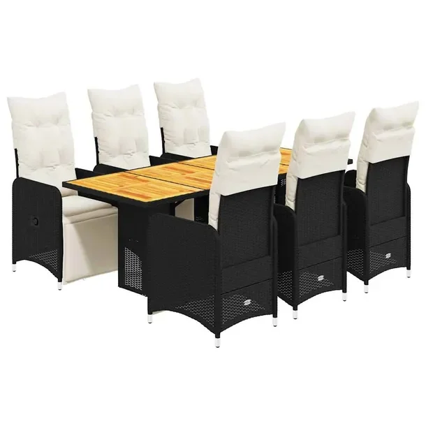 Zestaw Bistro Ogrodowy z Rattanu PE Czarny 190x80x75 cm