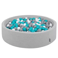Suche baseny - KiddyMoon, suchy basen okrągły z piłeczkami 7cm 120x30 jasnoszary: szary-biały-turkus 120x30/200piłek - miniaturka - grafika 1