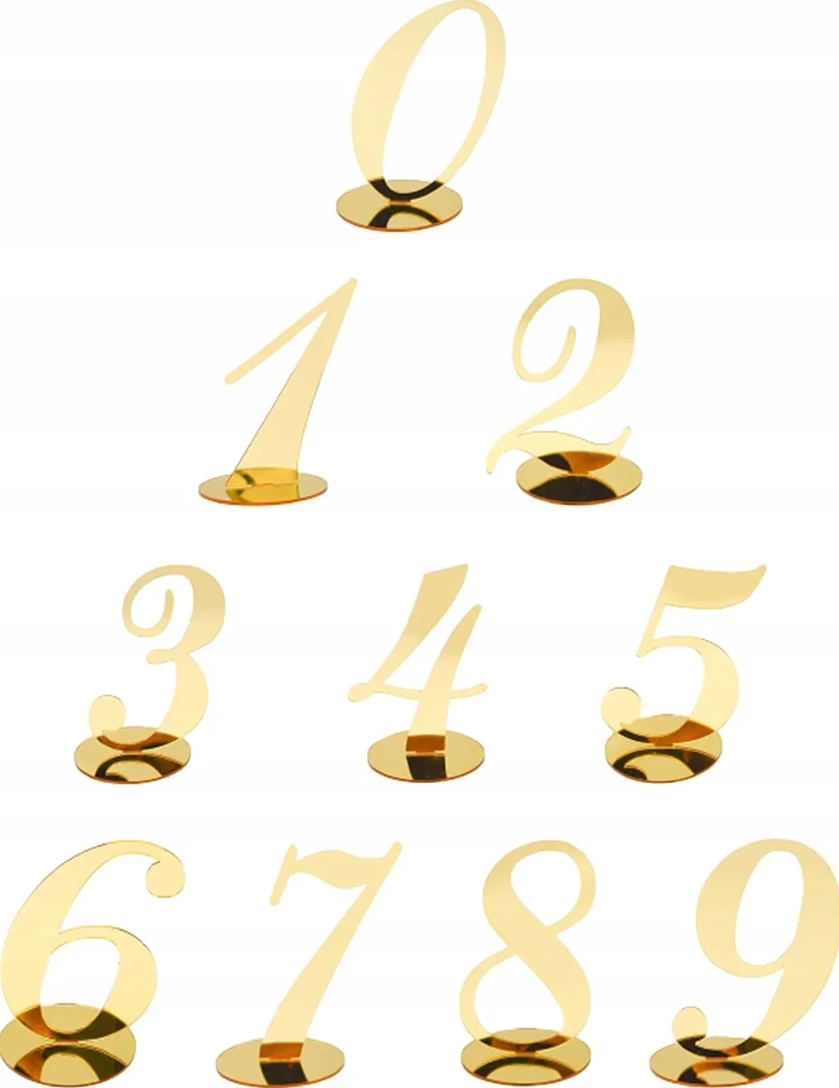 ORNAMENTY 10 SZTUK NUMERY STOŁÓW AKRYLOWE TABLICZKI ELEGANCKIE OZDOBY ZŁOTE