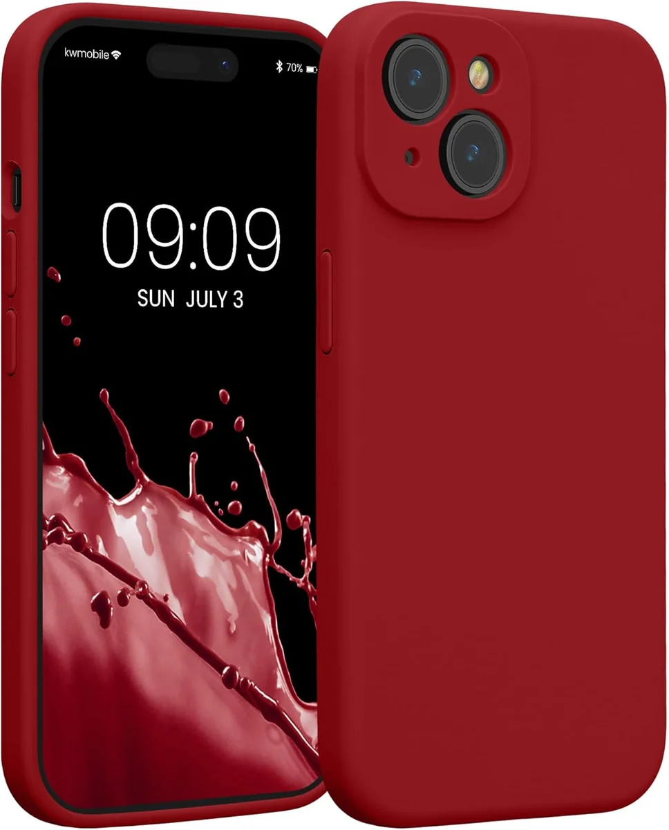 kwmobile Etui kompatybilne z Apple iPhone 15, smukłe, silikonowe etui z tworzywa TPU, miękkie w dotyku, czerwone rabarbar