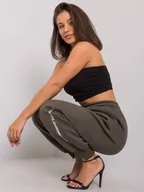 Dresy damskie - Spodnie dresowe ciemny khaki casual joggery print (nadruk) - miniaturka - grafika 1