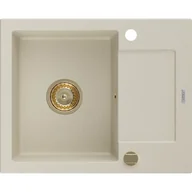 Zlewozmywaki - Mexen Enzo zlewozmywak granitowy 1-komorowy z ociekaczem 576 x 465 mm, beżowy, syfon złoty - miniaturka - grafika 1