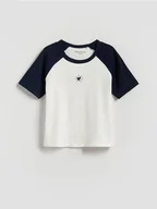 Koszulki dla dziewczynek - Reserved - T-shirt z wypukłym nadrukiem - granatowy - miniaturka - grafika 1