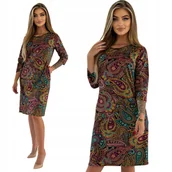 Sukienki - KOLOROWA DZIANINOWA SUKIENKA Z KIESZENIAMI ROZMIAR 44 POLSKI PRODUCENT - miniaturka - grafika 1