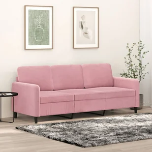 vidaXL Sofa 3-osobowa, różowa, 180 cm, obita aksamitem - Sofy i kanapy - miniaturka - grafika 1