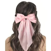 Ozdoby do włosów - Spinka Kokarda do Włosów Duża Długa Satynowa Atłasowa Pudrowo Różowa - miniaturka - grafika 1
