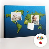 Tablice i flipcharty - Szkolna Tablica korkowa 60x40 cm, Kolorowe Pinezki, wzór Mapa świata - miniaturka - grafika 1