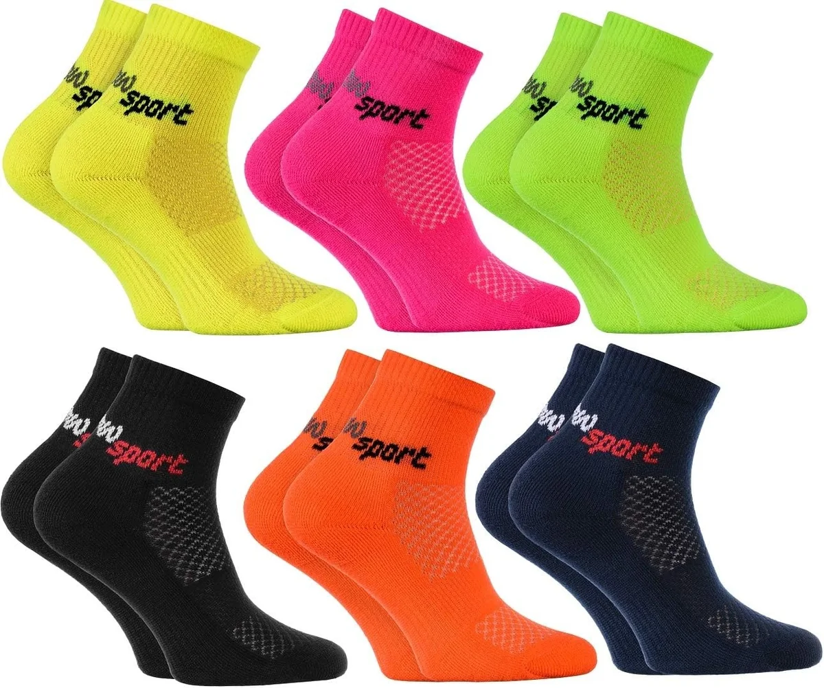 Neonowe skarpety sportowe dla dzieci rozmiar 24-29 6 par wielokolorowe