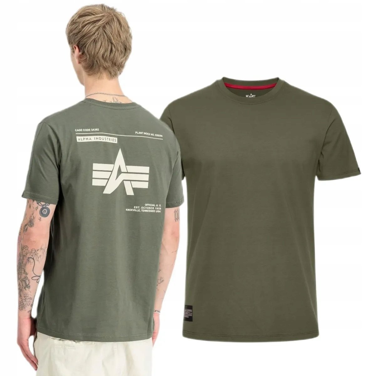 Koszulka Alpha Industries Label Backprint 258505 142 - Ciemnooliwkowa L