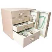 Pudełka i szkatułki - Szkatułka na biżuterię ekoskóra 26x22x18cm różowy organizer z przegródkami - miniaturka - grafika 1