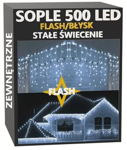 Sople 500 LED Lampki Zewnętrzne IP44 Stałe+Flash Zimna biel - Oświetlenie świąteczne Sople 500 LED Lampki Zewnętrzne IP44 Stałe+Flash Zimna biel - Oświetlenie świąteczne - miniaturka - grafika 1