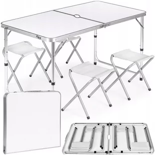 Stół turystyczny składany z otworem 120x60cm Heckermann Biały + 4x Taboret - Meble turystyczne - miniaturka - grafika 1