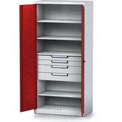 Szafy i regały magazynowe - Szafa warsztatowa MECHANIC, 1950 x 920 x 500 mm, 4 półki, 4 szuflady, czerwone drzwi - miniaturka - grafika 1