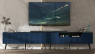 Szafki RTV - Meble Lindner Komoda RTV Glamour Nowoczesna Szafka RTV Granatowy Mat Ryflowane fronty Czarne Nogi Metalowe Loft 300 cm - miniaturka - grafika 1