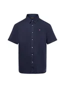 Koszule męskie - Napapijri Męska koszula lniana z krótkim rękawem Mężczyźni Regular Fit len niebieski jednolity, XXL - miniaturka - grafika 1