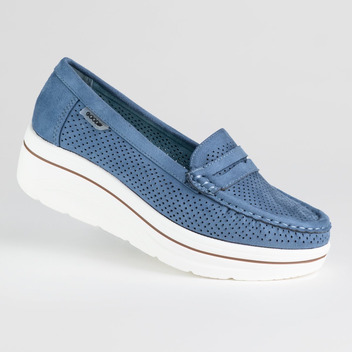 Mokasyny damskie skóra GOODIN GD-FL6076 niebieskie lekkie klasyczne 41