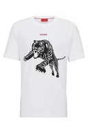 Koszulki męskie - HUGO Męski T-shirt Darpione z bawełnianego dżerseju z grafiką i logo, Open White120, XL - miniaturka - grafika 1