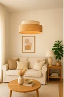 Lampy sufitowe - Beżowa lampa sufitowa ZARIA boho rattan, styl skandynawski - miniaturka - grafika 1